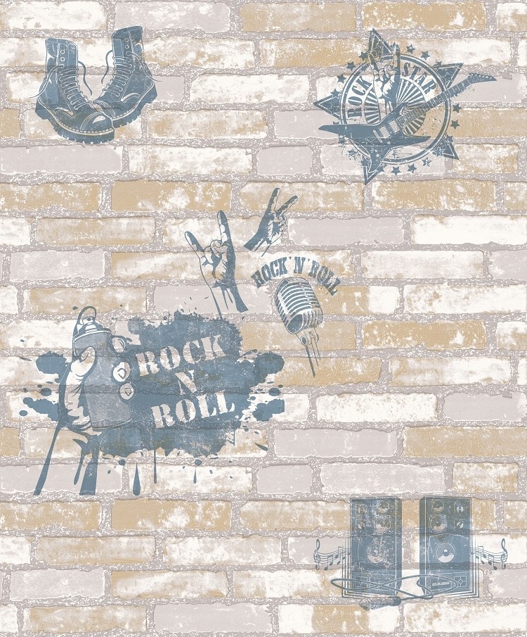 Stylish Rock and Roll Music Style 3D Brick Background Vinyl Room Wallpaper