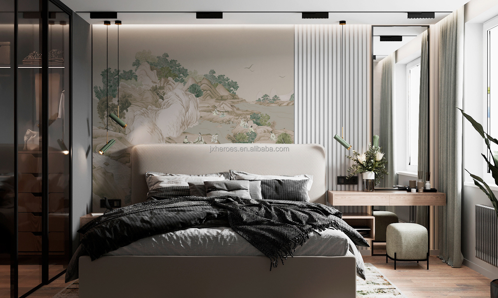 Exquisite New Chinese Style Bedroom Bedside Background Wall Paper 3D Home Decoration Mural Wallpaper