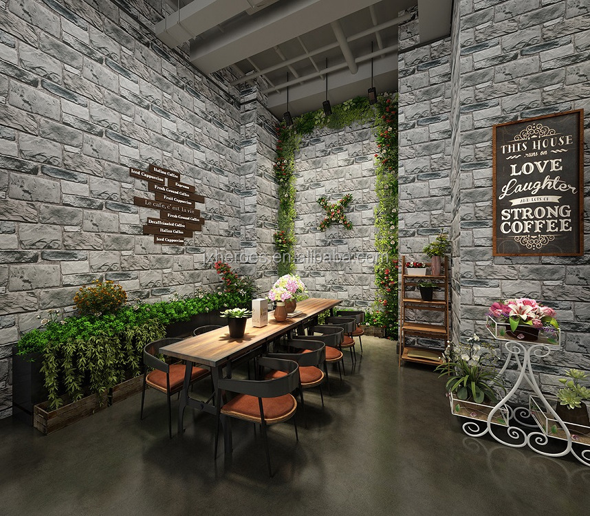 3D Irregular Brick Wall Pattern Decorative Wallpaper for Restaurant and Cafe