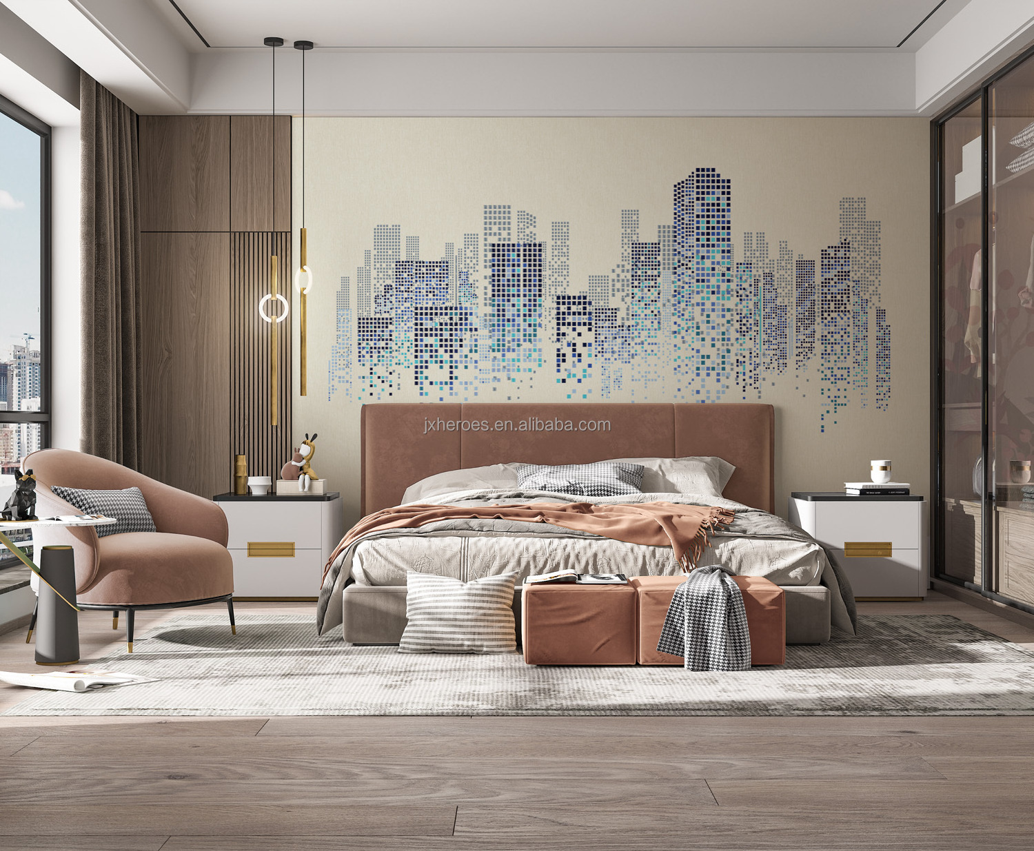 Luxury Modern Urban Style And Landscape Painting Series Embroidery Wall Murals