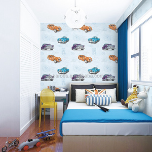 Vintage Car Cartoon Design PVC Wallpaper for Kids Room