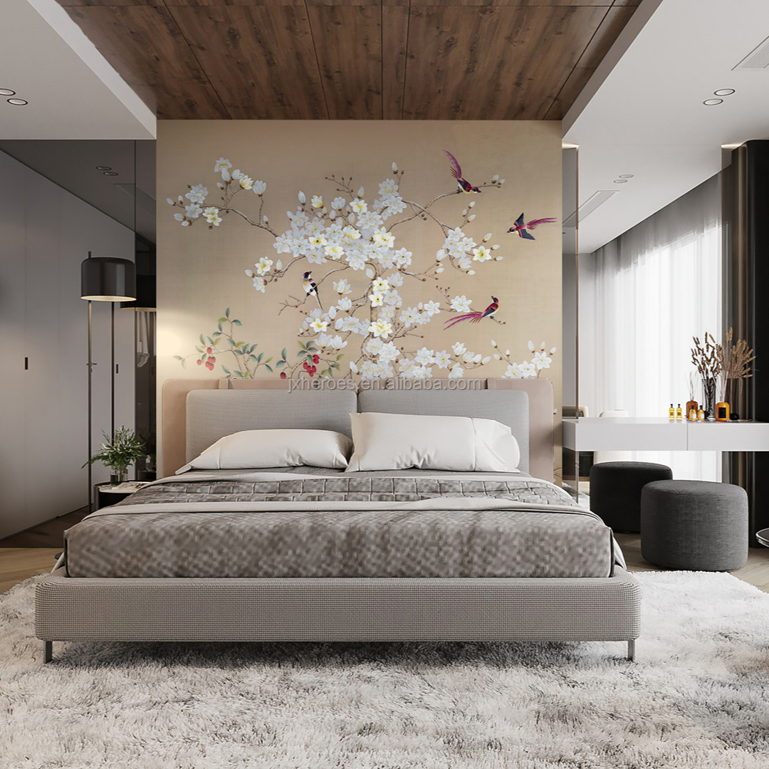 Exquisite New Chinese Style Bedroom Bedside Background Wall Paper 3D Home Decoration Mural Wallpaper