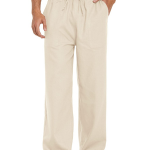 Mens Linen Pants Lightweight Elastic Waist Beach Baggy Trousers with Drawstring Loose Fit