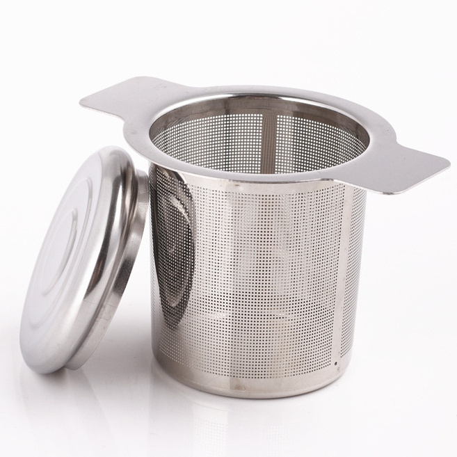 6cm Height Stainless Steel Fine Mesh Tea Strainer Reusable with 2 Handles Tea Infusers Basket Lid Tea and Coffee Filters