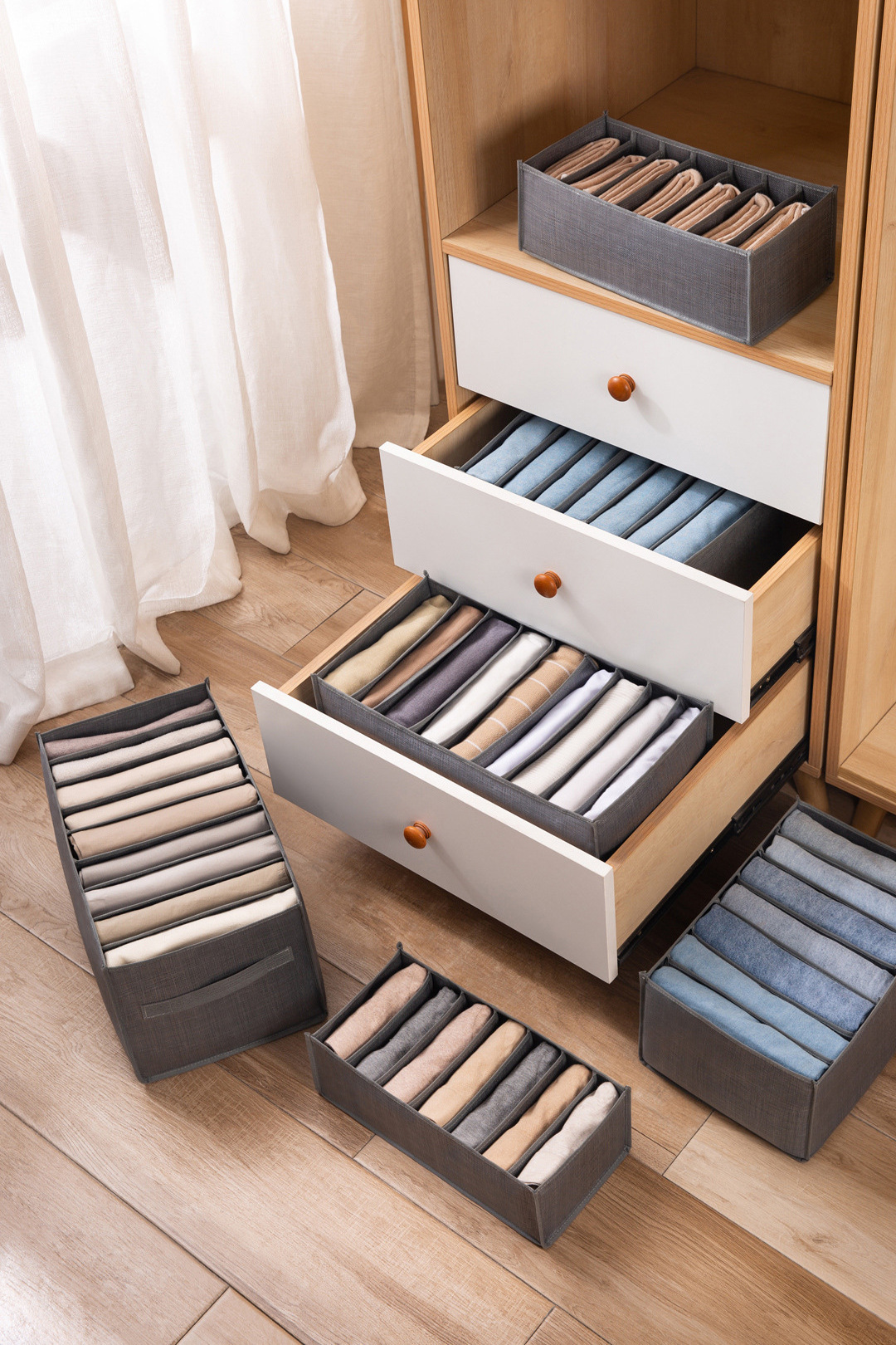 Wardrobe Clothes Storage Organizer Pants Jeans Storage Box Cabinet Organizer For Underwear Bra Socks Ties T-Shirt Organizer Box