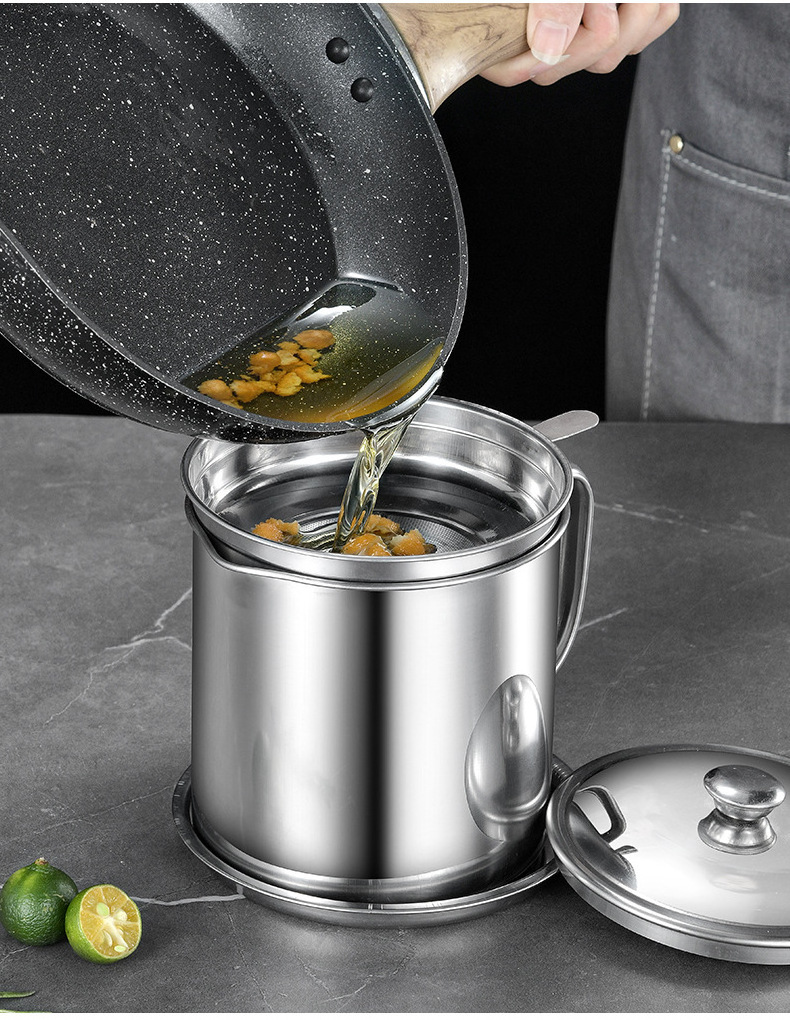 1.3L  1.8L hot selling home kitchen filter oil pot non-slip stainless steel home cooking oil pot