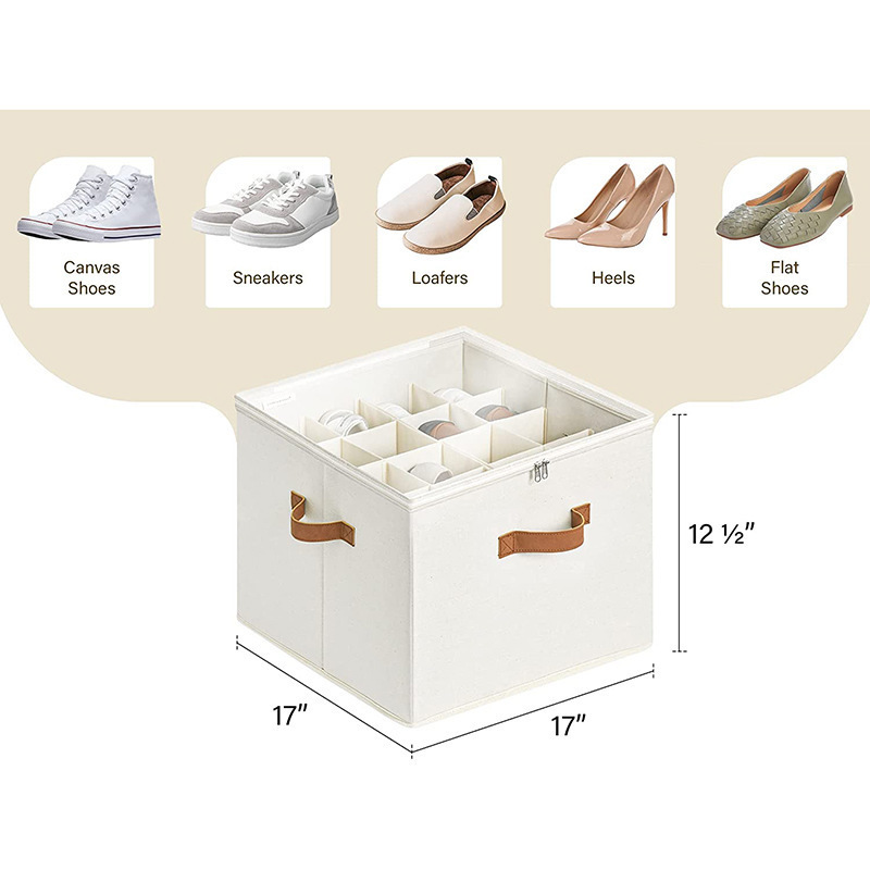 Shoe Organizer for Closet Fabric Shoe Storage Bins with Clear Cover Lid Dividers for Shoe Boxes