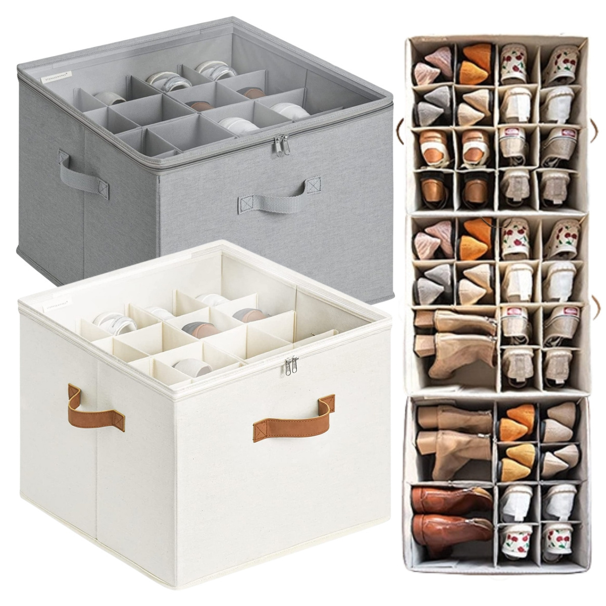 Shoe Organizer for Closet Fabric Shoe Storage Bins with Clear Cover Lid Dividers for Shoe Boxes