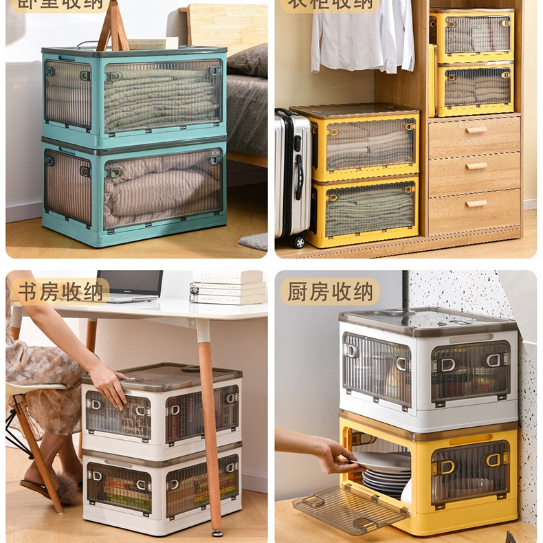 Folding Storage box Clear Plastic Storage Cabinet with lid Multifunctional box with pulley Household storage grocery clothes