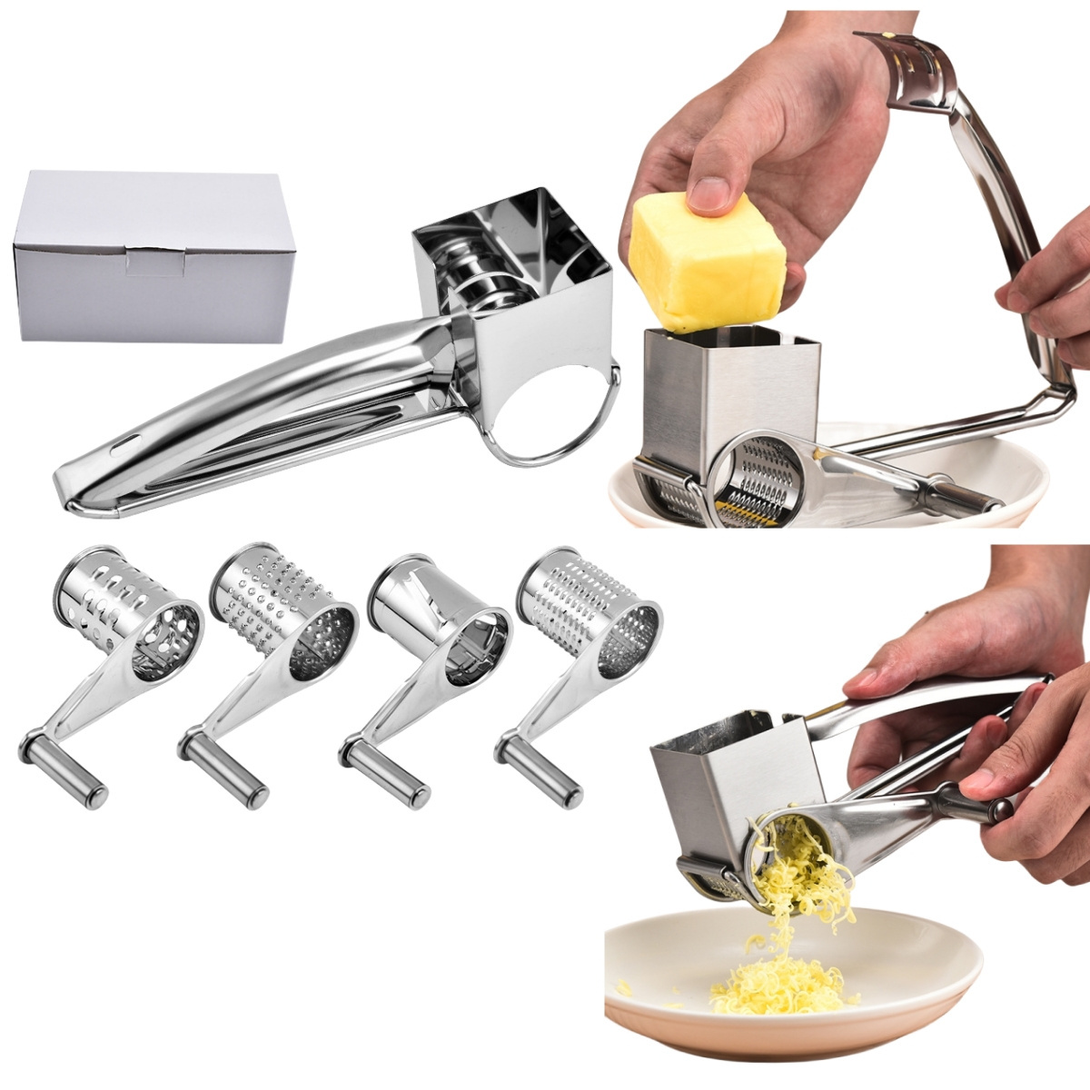 4 in 1 Household Kitchen Multifunction Stainless Steel Vegetable cheese Grater Manual Drum Vegetable cheese Cutter