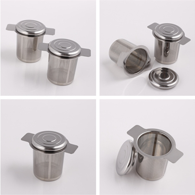 6cm Height Stainless Steel Fine Mesh Tea Strainer Reusable with 2 Handles Tea Infusers Basket Lid Tea and Coffee Filters