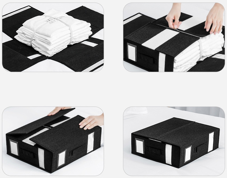 Sheet Set Storage Box Organizer Fabric Folding Window Zipper Blanket Organizer Box Wardrobe Bed Clothes Storage Organizer