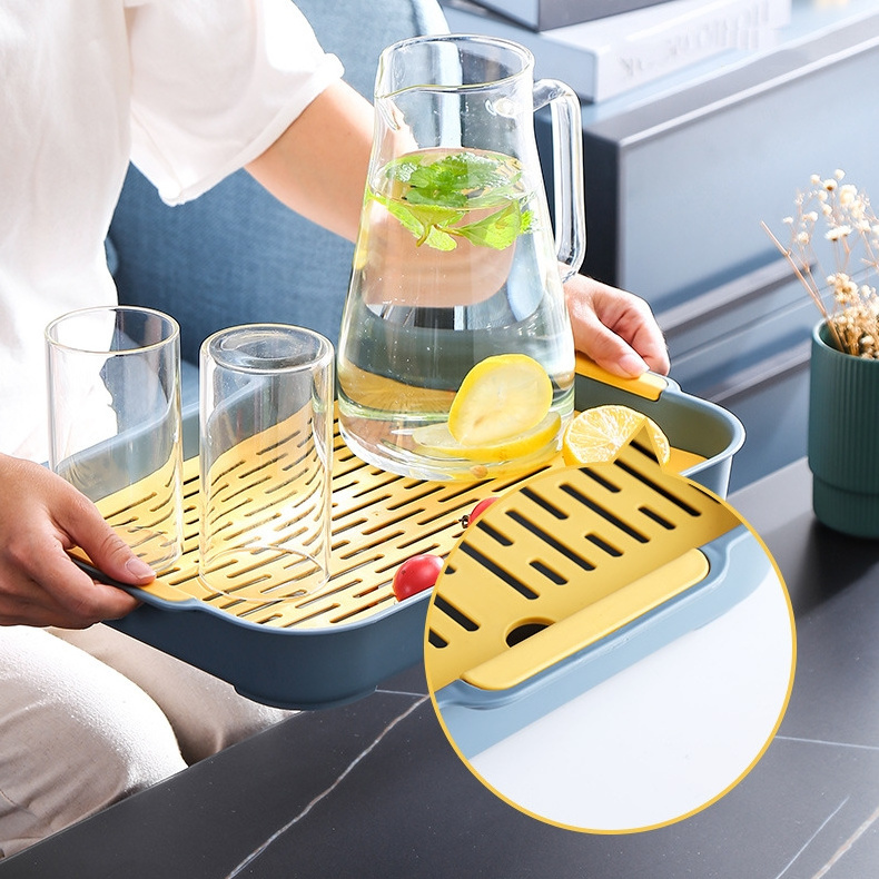 Cup Storage Tray Double Layer Dish Drainer Fruit Vegetable Water Drain Racks Kitchen Organizer Washing Drying Rack Serving Plate