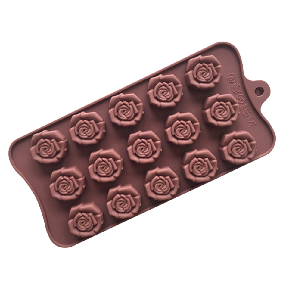 15 Cavity Silicone 3D Rose Shape Chocolate Mold Handmade Soap Mold Lacquer Wax Vertical Mould Cake Baking Tray