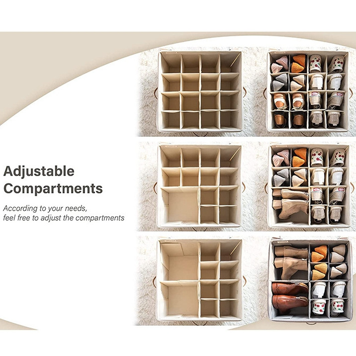 Shoe Organizer for Closet Fabric Shoe Storage Bins with Clear Cover Lid Dividers for Shoe Boxes High Quality