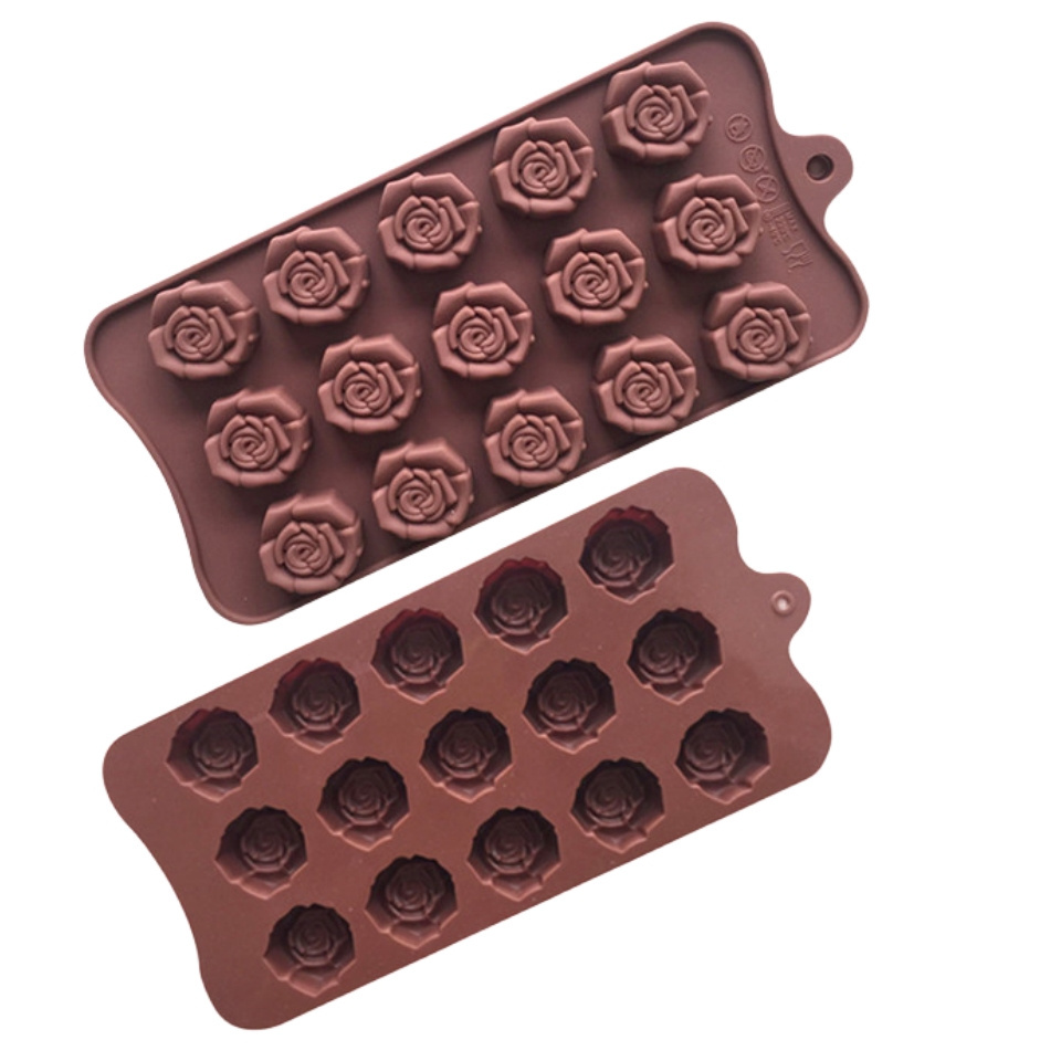 15 Cavity Silicone 3D Rose Shape Chocolate Mold Handmade Soap Mold Lacquer Wax Vertical Mould Cake Baking Tray