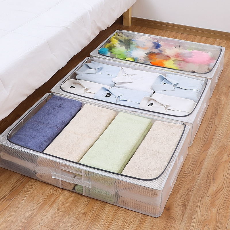 Underbed Clothes Storage Bag Transparent Visible Thin Quilt Storage Bag Zipped Organizer Wardrobe Storage Box Home Organizer