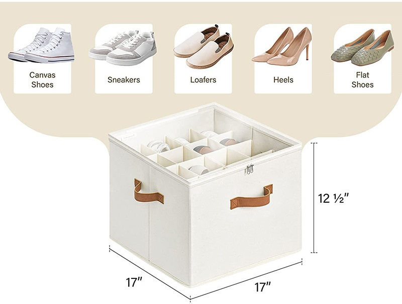 Shoe Organizer for Closet Fabric Shoe Storage Bins with Clear Cover Lid Dividers for Shoe Boxes High Quality