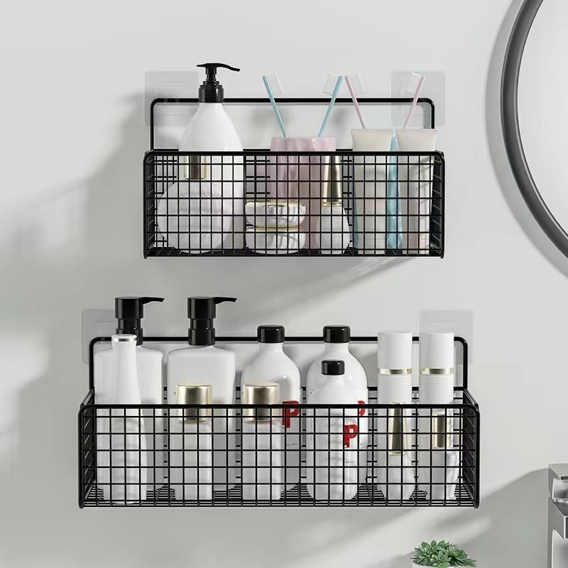 Bathroom Shelf Shelves Wall Mounted Shampoo Storage Rack For Kitchen Holder Square Metal Bath Organizer