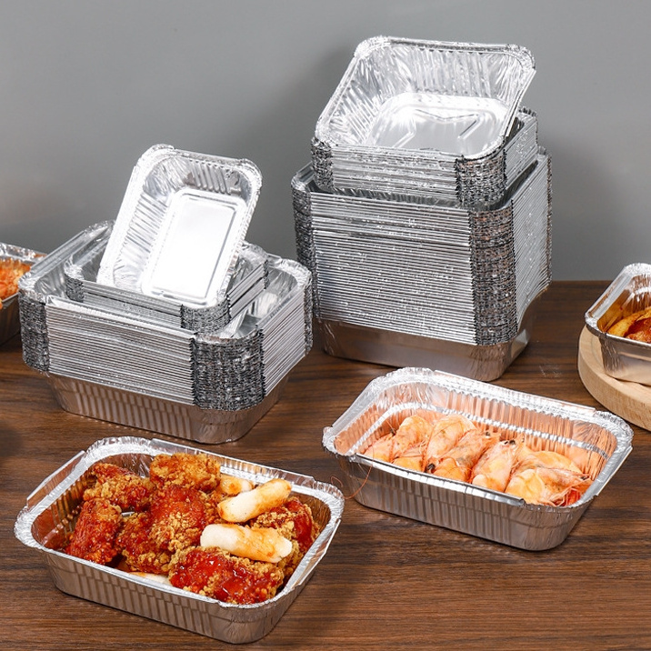 Oil-Proof Aluminum Foil Tin Box Square Disposable BBQ Tray Non-Stick Liner Steaming Basket Mat for Cake Pastry Food Bakeware