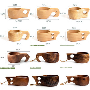 11 Designs Handmade Natural Rubber Wood Cups Camping Coffee, Tea, Milk Cup Water Serving Cup for Hiking Camping Outdoor Mug