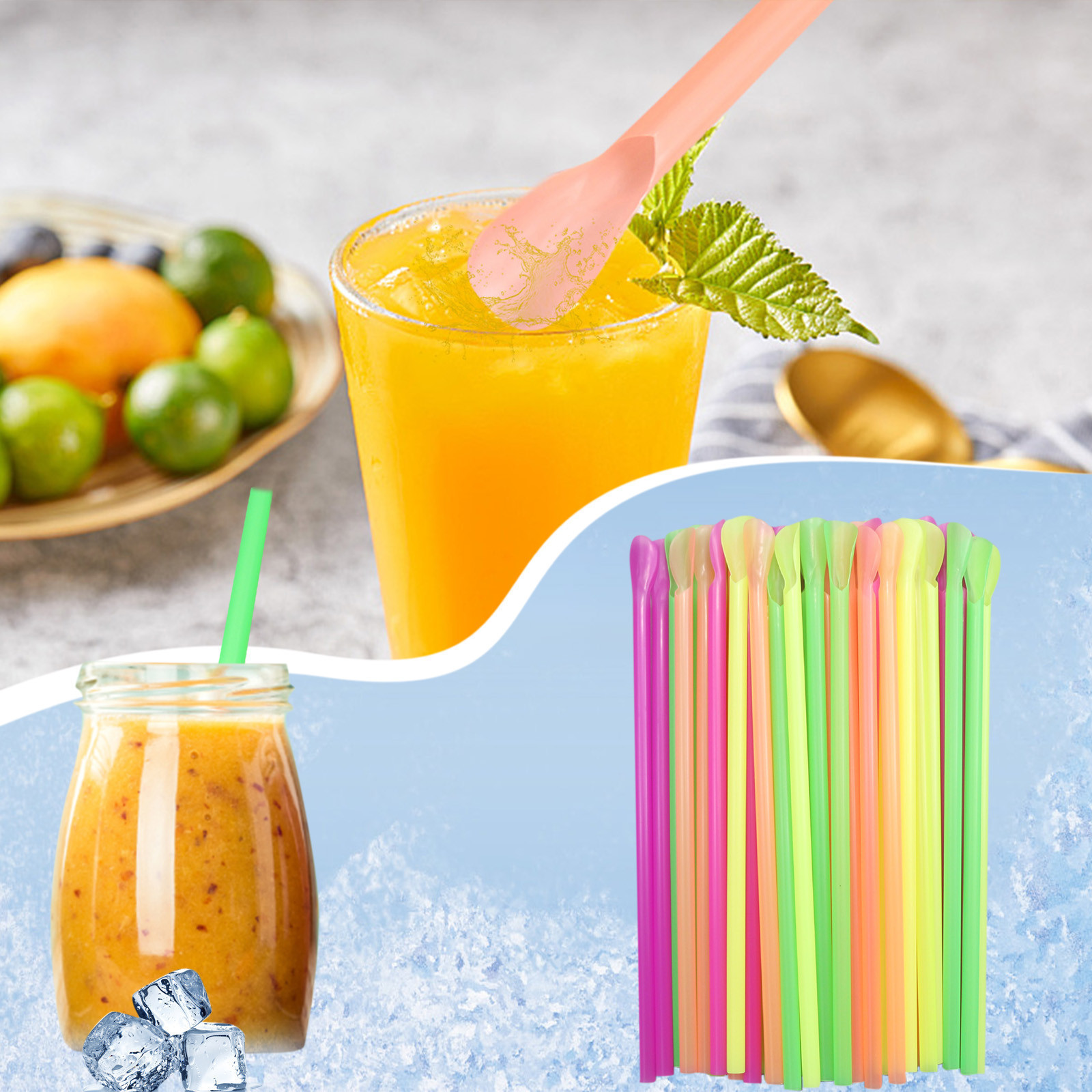 disposable plastic spoon drinking straws with Spoon Sand Ice Straw Spoon Shape Straw