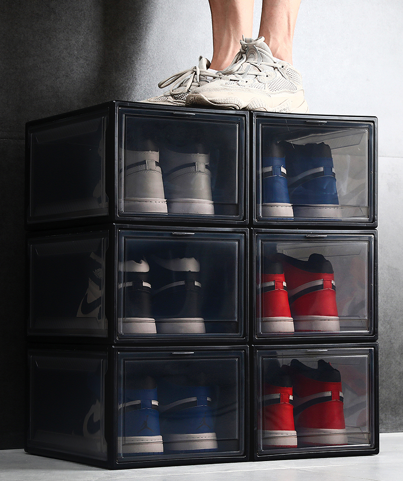 Wholesale Plastic Sneaker Shoe Storage Box Drop Front Shoes Organizer Case Foldable Stackable Shoe Rack