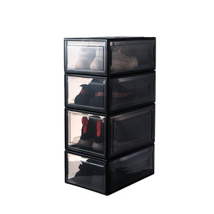 Wholesale Plastic Sneaker Shoe Storage Box Drop Front Shoes Organizer Case Foldable Stackable Shoe Rack