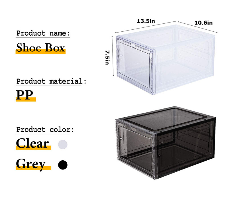 Hot Selling Stackable Shoe Storage Box Crates Plastic Clear Sneaker Box For Shoes Display Shoe Case with Magnetic Open Door