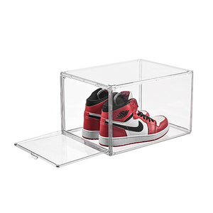 Fashion Clear Acrylic Magnetic Stackable Folding Clear Sneaker Display Shoe Storage Box For Organizer Basketball Sports Shoe