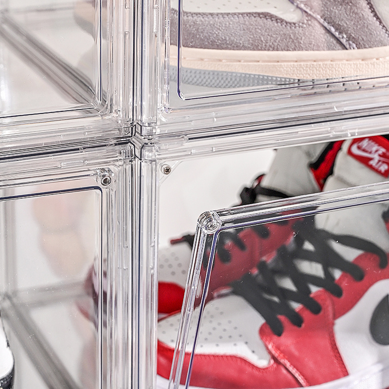 Fashion Clear Acrylic Magnetic Stackable Folding Clear Sneaker Display Shoe Storage Box For Organizer Basketball Sports Shoe