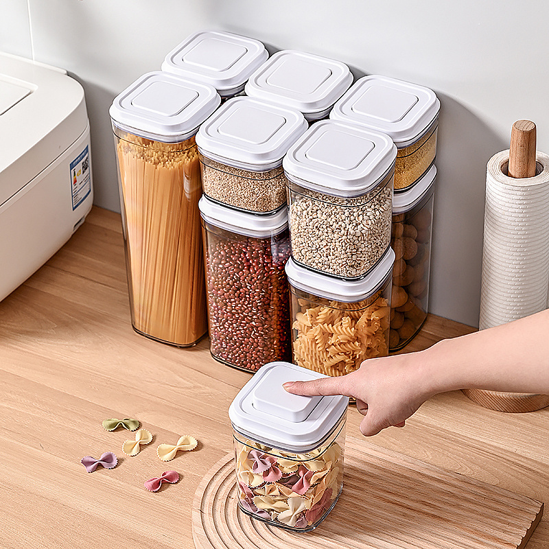 POP UP Airtight Plastic Stackable Kitchen Organizer Cereal Dispenser Dry Food Storage Bin Box Container Rice Beans Storage Jar