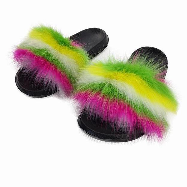 women's faux fluffy sandals solid color fur women fur slippers bulk big furry slides for women