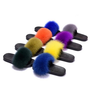 women's faux fluffy sandals solid color fur women fur slippers bulk big furry slides for women