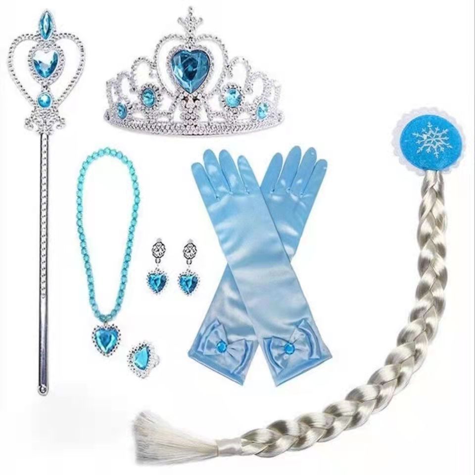 Crown Headdress Children Girl Frozen Magic Stick Hair accessories set Princess Necklace