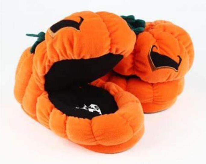 High quality Fur halloween slippers  for women winter kid halloween pumpkin slippers for women and baby