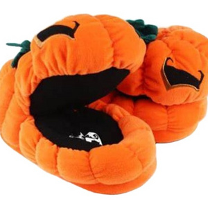 High quality Fur halloween slippers  for women winter kid halloween pumpkin slippers for women and baby