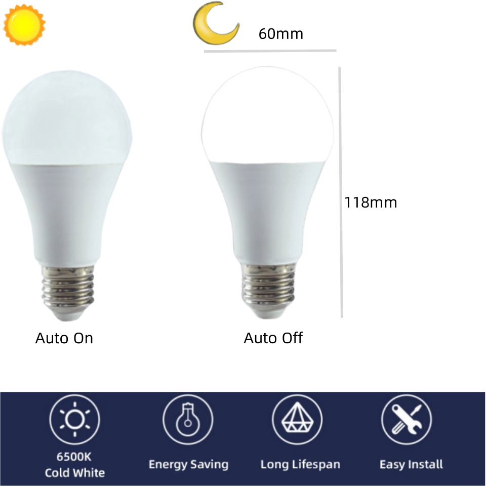 Factory Special Offer E27 B22 7W Intelligent Auto On Off Smart Bulb with Built In Daylight Sensor