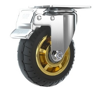 3''4''5''6''8inch swivel caster with brake elastic rubber wheel cart silent wheel  castor wheel base steering