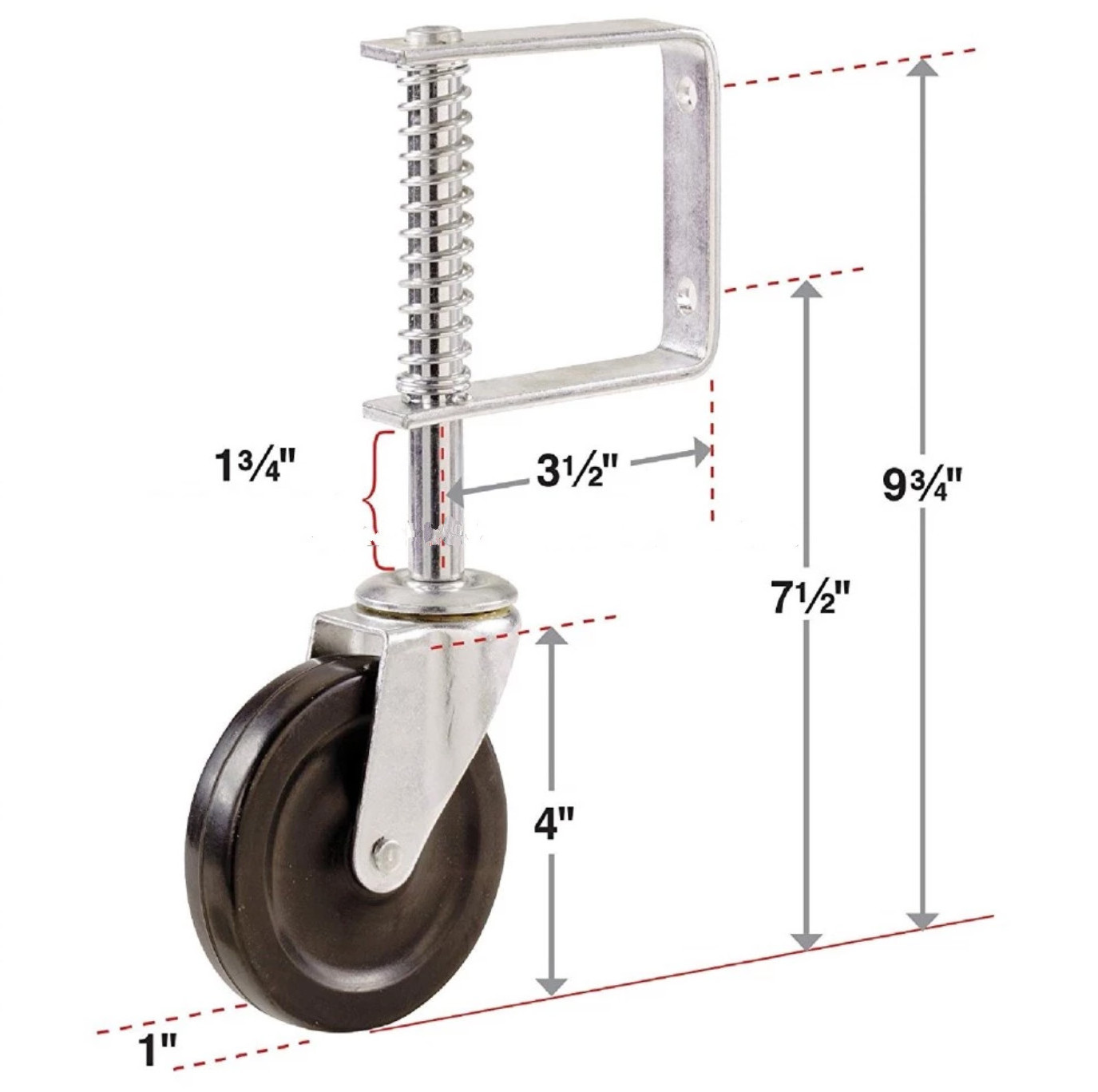 Gate wheel 4 inch Rubber Caster Wheel Spring Loaded Roller Sliding Fence  gate wheels for wooden gate