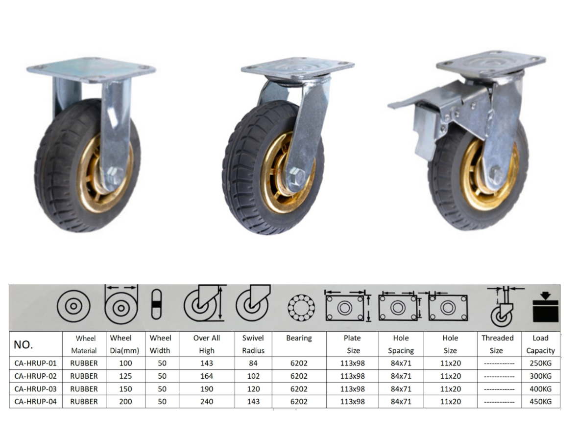 3''4''5''6''8inch swivel caster with brake elastic rubber wheel cart silent wheel  castor wheel base steering