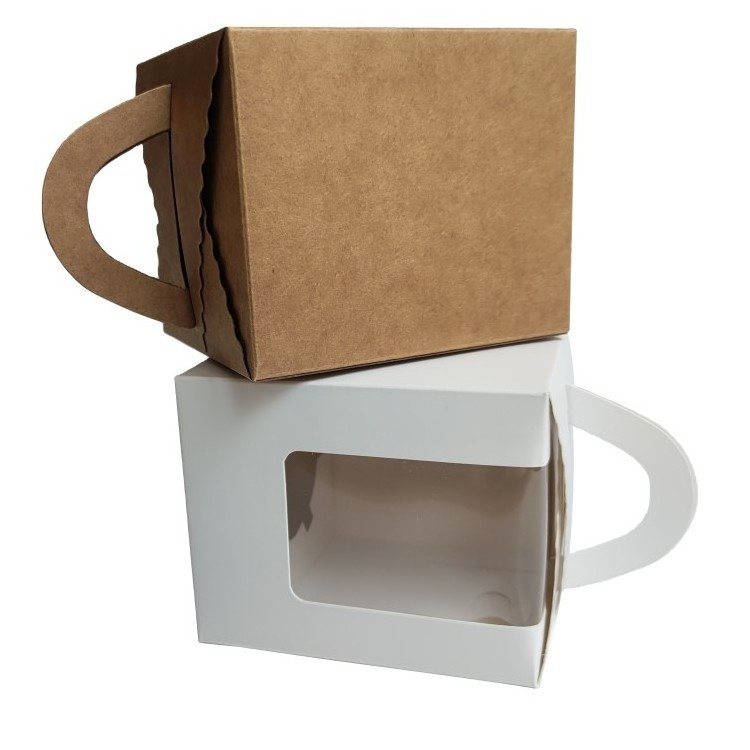 High Quality Custom Kraft Paper Food Box Cake Dessert Cup Cake Packaging Gable Boxes with Clear Window Handle