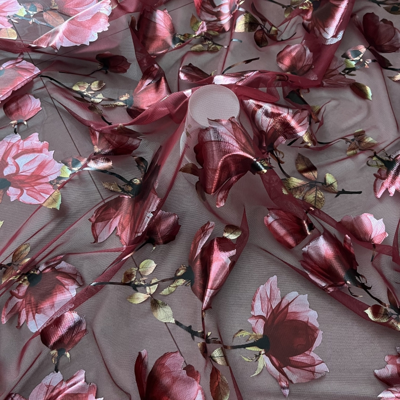 customized 100% polyester stiff mesh 3d print tulle fabric floral printed fabric for dancewear and skirt