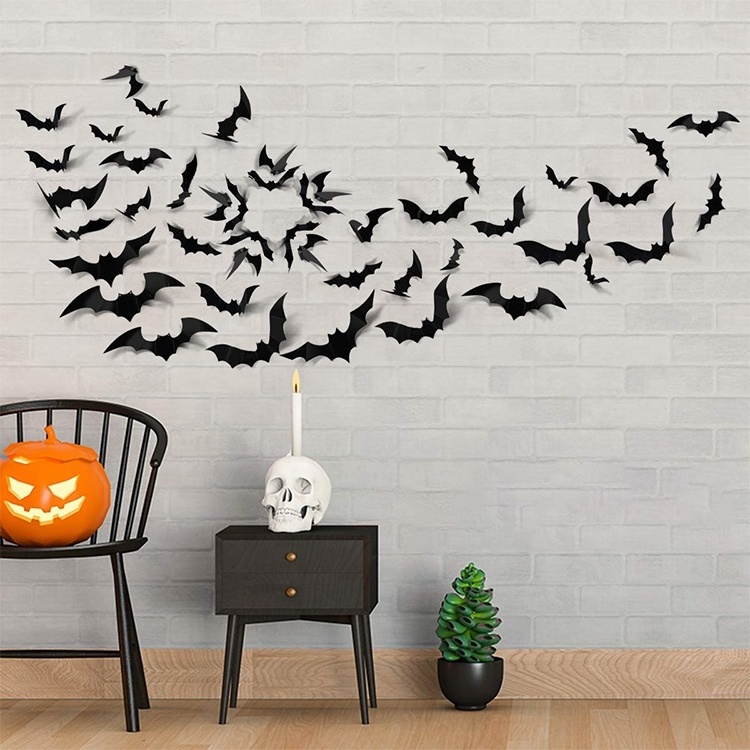 Factory Custom Home Decoration Halloween Party Favors Supplies Wall Decal PVC Bat Stickers