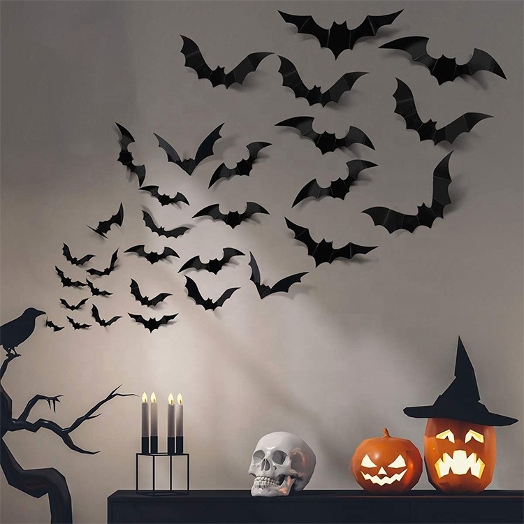 Factory Custom Home Decoration Halloween Party Favors Supplies Wall Decal PVC Bat Stickers