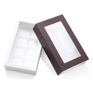 Pull Out Candy Truffles Chocolate Paperboard Packaging Box with Dividers Viewing Window Sleeves 8-Piece Plastics Tray