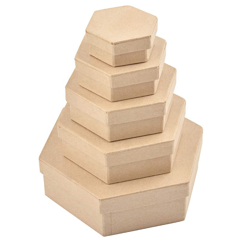 Hexagonal-shaped hard kraft paper mache box with lid for crafting , storage accessories ,cosmetics jewelry