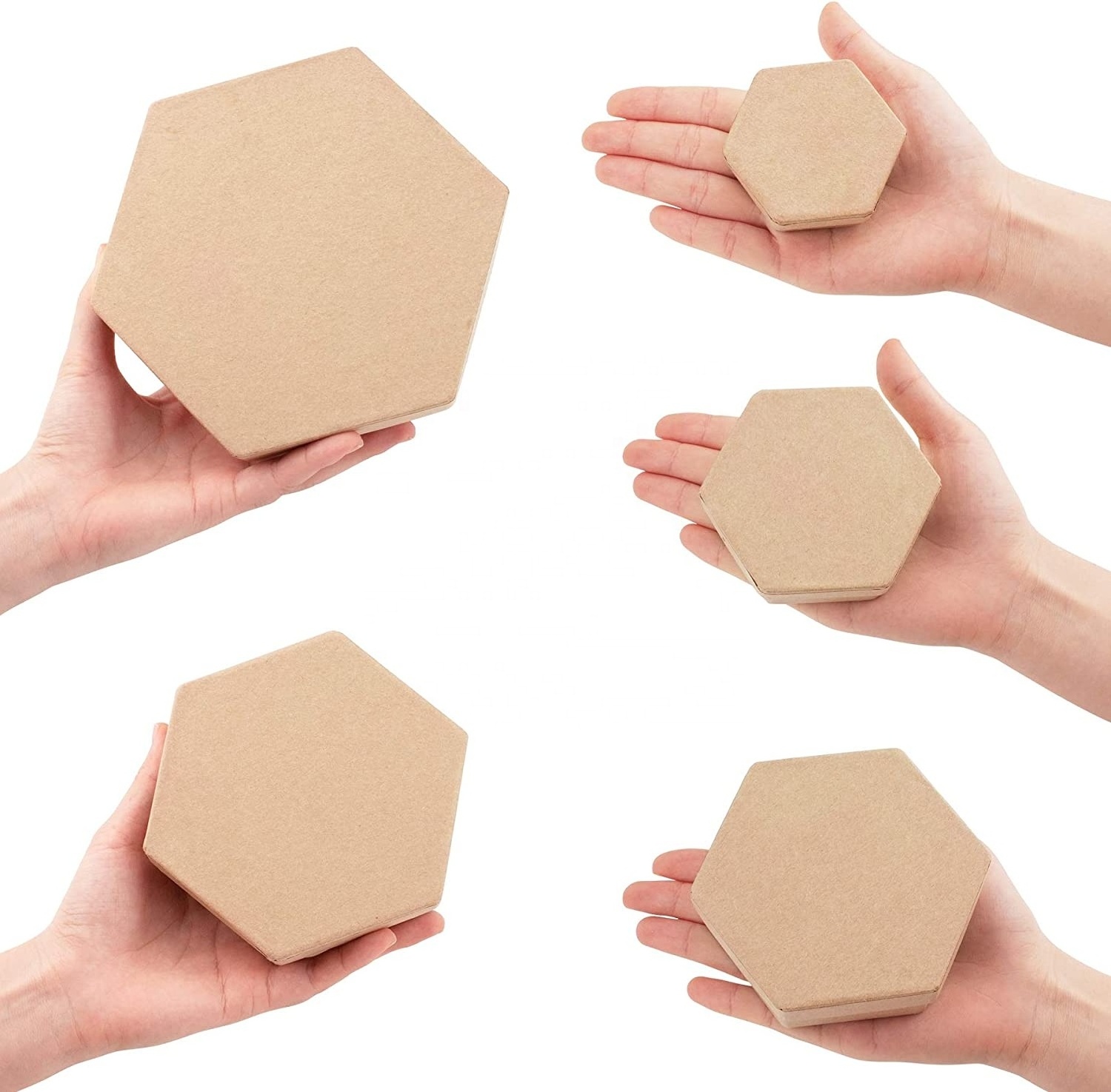 Hexagonal-shaped hard kraft paper mache box with lid for crafting , storage accessories ,cosmetics jewelry