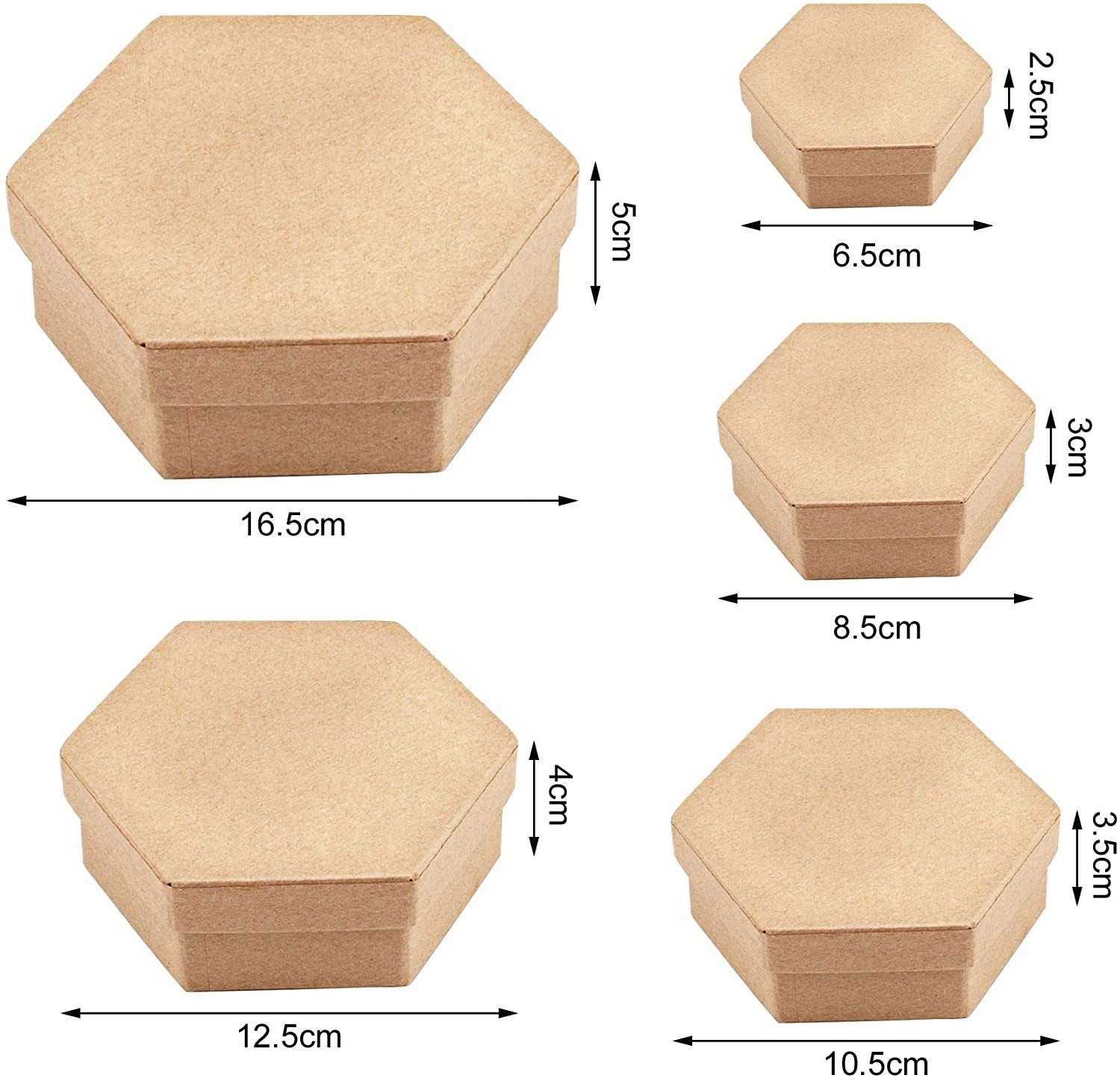 Hexagonal-shaped hard kraft paper mache box with lid for crafting , storage accessories ,cosmetics jewelry