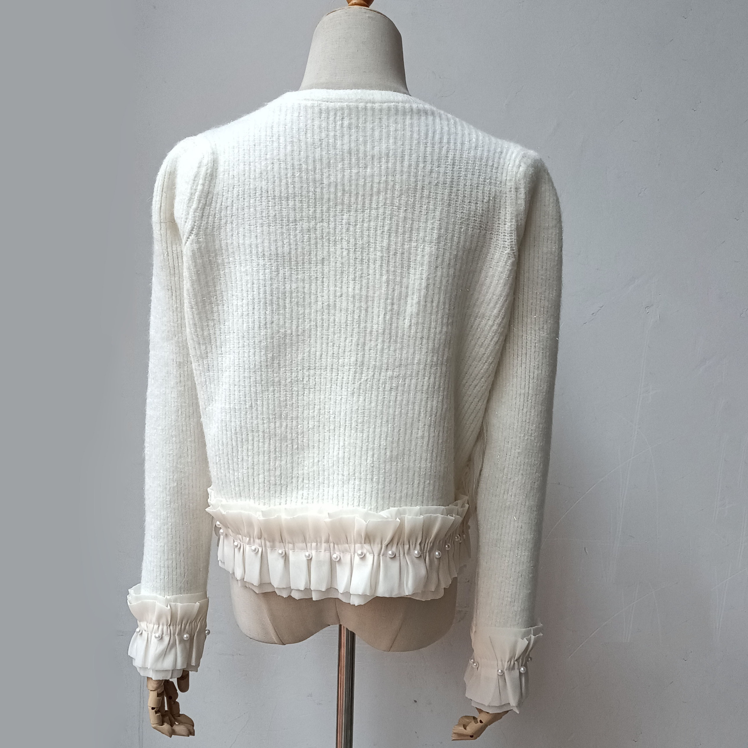 2024 New Cute Knitted Cardigan With Button Real Fur Trim Chic Short Open Stitch Knitwear Female Spring Sweaters